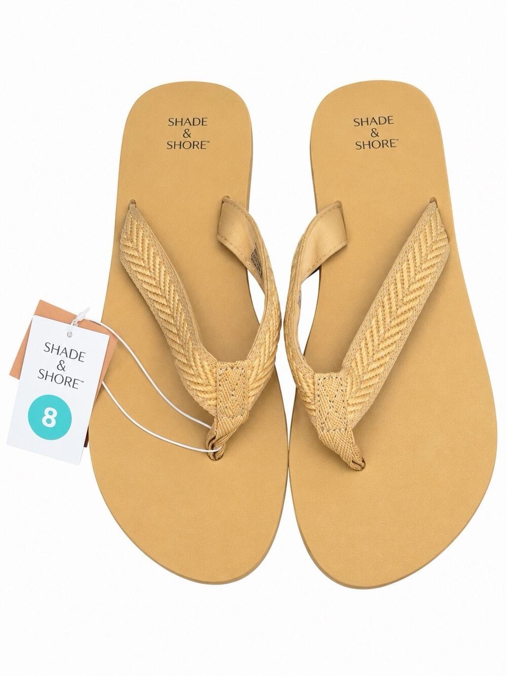 Shade & Shore Women’s Size 8 Nico Tan Flip Flop Sandals Woven Strap NWT